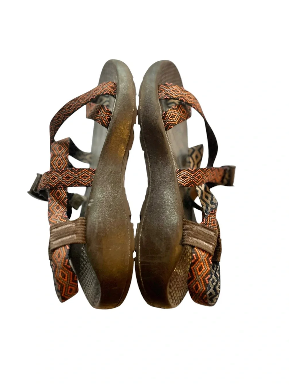 Chacos Men’s Sz 8 Brown/Orange Diamond Strappy Outdoor Sandals Hiking Gorpcore.